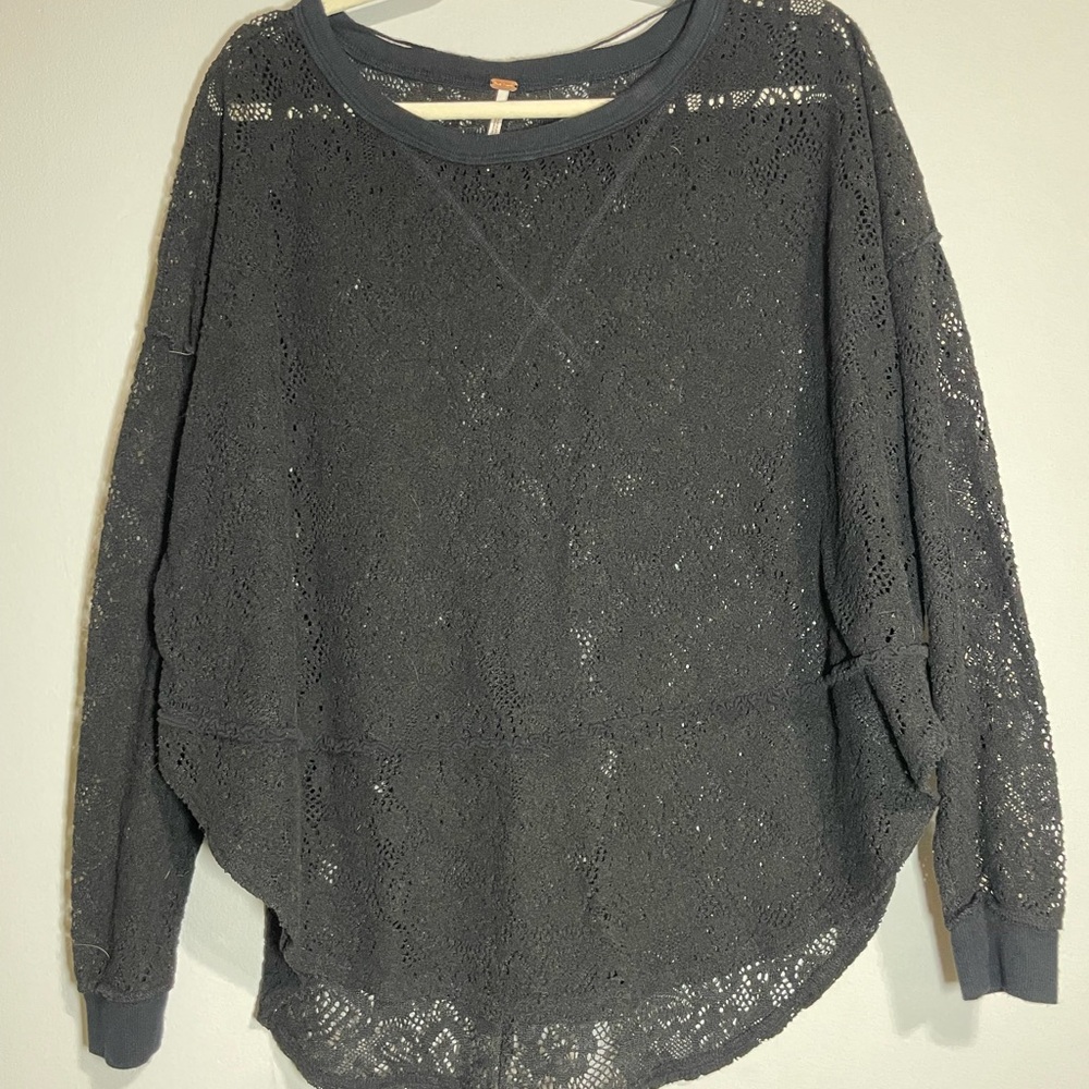 Free People Black Lace Sweatshirt